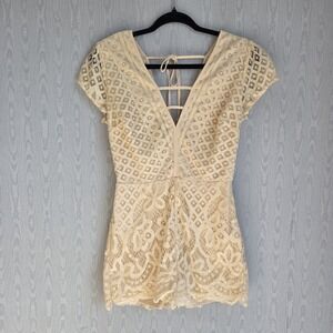 Charlotte Russe Lace Romper S White Ivory Short Sleeve Strappy Lined Bridal Boho